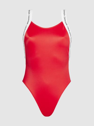 Calvin Klein Fürdőruha HU442395 | Calvin Klein CK Logo Scoop Neck Női Fürdőruha Piros